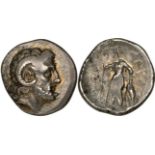 Crete, Arkadia, silver stater, c. 320 BC, head of Zeus Ammon right wearing ram’s horn, rev.,