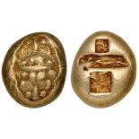 Ionia, Miletos, electrum stater, 600-550 BC, two lion’s heads back to back and seen from above,