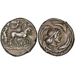 Sicily, Syracuse, silver tetradrachm, c. 478-472 BC, quadriga driven right with Nike flying above to