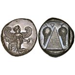 Caria, Kaunos, silver stater, c. 430-410 BC, Iris as winged female figure running left with head