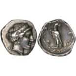 Elis, Olympia, silver stater, c. 360-350 BC, F – A, head of Hera right wearing stephane decorated