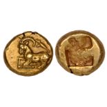 Ionia, Phokaia, electrum hekte, 6th century BC, goat kneeling left; above, small seal, rev.,