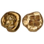 Mysia, Kyzikos, electrum stater, c. 370 BC, head of young Dionysos left, hair wreathed with vine