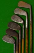 6x various irons to incl 4x mashie niblick/niblicks plus a mid-iron and L model driving iron and