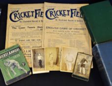 Cricket Collection from 1890's onwards to incl 3x early Carte de Visite cricket photographs one by