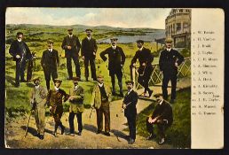 Early c.20th professional champion golfers colour golfing postcard - staged outside the Royal and