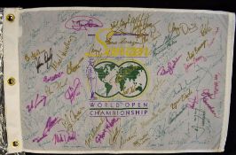 1996 Gene Sarazen World Open Golf Championship pin flag signed by the entire field including Payne