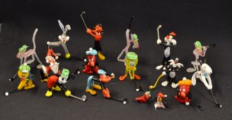 Collection of 17 Murano glass miniature golfing figures - featuring various cartoon characters