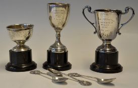 Collection of 1950's Handsworth Golf Club silver trophies and tea spoons to incl 3x hallmarked