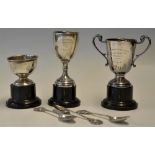 Collection of 1950's Handsworth Golf Club silver trophies and tea spoons to incl 3x hallmarked
