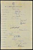 M.C.C. South Africa Cricket Tour 1956-57 Signed Team Sheet fully signed featuring players such as