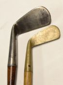 2x Sunday golf walking sticks - fitted with smf iron handles one with brass tip - overall 35" and