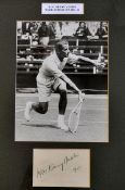 H.W "Bunny" Austin signed tennis display - with good signature and dated 1933 mounted below an image