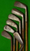 7x various smf irons one with hand punched dot face markings makers include Spalding Sammy, Tom