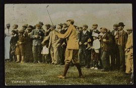 Harry Vardon colour golfing postcard titled "Pitching" - issued by Millar and the Lang, tiny