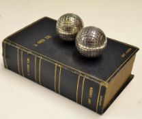 Fine pair of silver plated weighted mesh golf balls pepper and salt pots c.1900 - contained in a