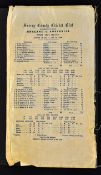 Scarce 1926 England v Australia Final Test Match silk scorecard - played at Surrey County Cricket