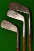 3 interesting smooth faced irons including an unnamed elongated cleek with a sharp crease c.1895,