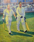 Cricket signed Dennis Compton and Bill Edrich Colour Print signed also by the artist Gerry Wright in