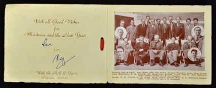 M.C.C. 1950-51 Australia Cricket Tour Greetings Card includes team photo card laid within, 'With all