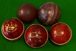 Collection of 5 various cricket balls to include 2 unused "Club" hand sewn genuine leather cricket
