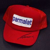 Niki Lauda Signed Formula One Trucker Cap Former Ferrari Formula One, Parmalat red cap, adult