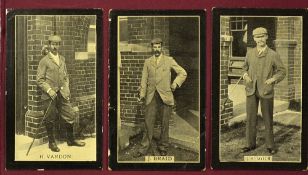 3x F&J Smith's Golf cigarette cards c.1902 - Champions of Sport Series red backed real photographs