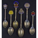 6x assorted silver golf crested tea spoons to include Kirby G.C, Burhill G.C, Celer et Certus, The
