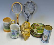 Lawn Tennis Themed Collectable Selection to include 1930s Keillers toffee tin, 1930s H.J Wood '