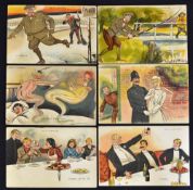 Scarce set of 6x "Golf Illustrated - Series 1644" amusing coloured postcards - a cross selection