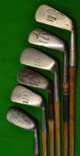 6x various long irons and mashies - makers Wm Grieve Perth , Tom Stewart 3 iron, Kinghorn Fife