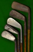 4x assorted irons and putter (5) to incl Spalding Mashie and Iron, rustless no.1 iron and Maxwell