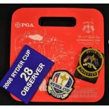 2008 and 2012 Ryder Cup official PGA blazer badges and arm bands to incl 2x Observer gold braid