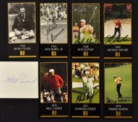 6 x Masters Golf Champions signed cards to include Tommy Aaron (1973), George Archer (1969), Jack