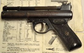 Air Pistol: Early .177 Webley and Scott "Webley Mk.1" air pistol - over lever opener, serial no