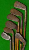 7x assorted irons - to incl an Fairlie's Pat Anti shank niblick, Maxwell style flanged sole niblick,