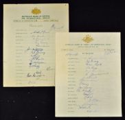 2x Australian Signed Cricket Team Sheets 1961 and 1953 both sheets appear complete featuring