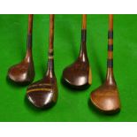 4 various socket head woods - 3 with large heads incl 2x spoons one stamped A Kenyon, a driver