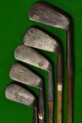 5x mashie irons - makers incl Wm Gibson, Nicoll Zenith, Uberoi & Sons Cailkot, Winton, and