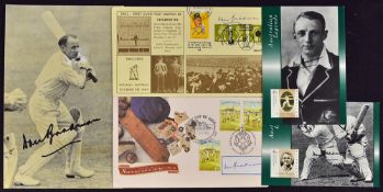 Don Bradman Signed Cricket Selection to include 2x First Day Covers, 2x Postcards and a photograph