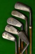 6 x mashie irons - makers incl Alex Herd mussel back with Moor Park shaft stamp, Arnaud Massy smf