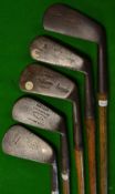 5x mashie irons - makers incl a fine Dave Livie Shaker Heights G.C Cleveland very deep face,