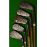 5x mashie irons - makers incl a fine Dave Livie Shaker Heights G.C Cleveland very deep face,