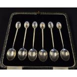 Fine set of 6x silver and enamel golfing coffee spoons circa 1930's - with oval enamel finials