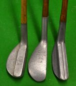 3x interesting alloy mallet head putters to incl A.H Scott Elie "Monarch" Imperial style head, Mills