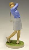 Fine Coalport hand painted bisque figure of a lady golfer c.1984 with makers details to the base and