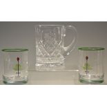 2x Merion Golf Club USA whiskey glasses - decorated with the famous Merion Red Basket Pin Flags