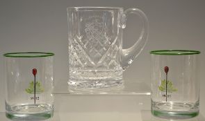 2x Merion Golf Club USA whiskey glasses - decorated with the famous Merion Red Basket Pin Flags