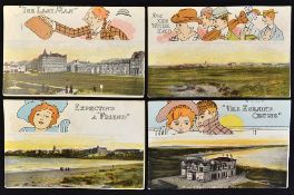 Scarce set of 4x early St Andrews Golf Links coloured golfing postcards - issued by The Art