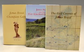 Braid, James related golf books (3) by John Moreton, Iain Cumming and Bob MacAlindin to incl "